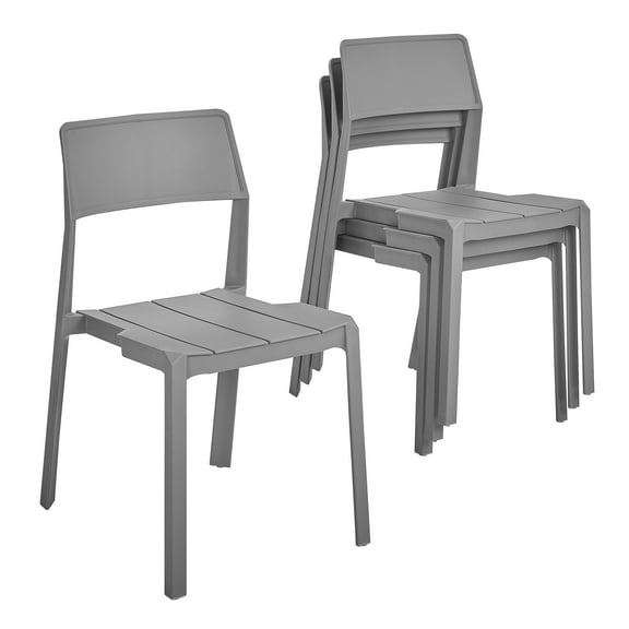 VECELO 4-Pack Plastic Stackable Dining Chairs, Modern Outdoor Patio Chairs for Restaurant, Poolside and Garden, No Assembly, Grey