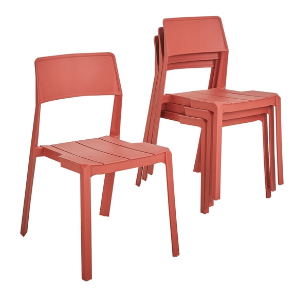 VECELO 4-Pack Plastic Stackable Dining Chairs, Modern Outdoor Patio Chairs for Restaurant, Poolside and Garden, No Assembly, Red