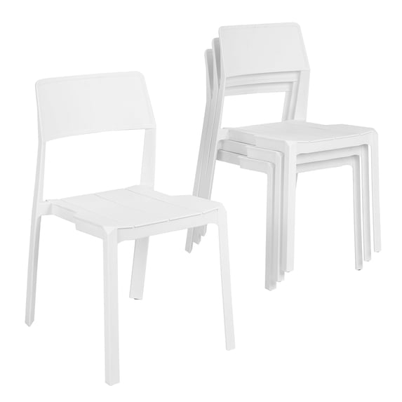 VECELO 4-Pack Plastic Stackable Dining Chairs, Modern Outdoor Patio Chairs for Restaurant, Poolside and Garden, No Assembly, White