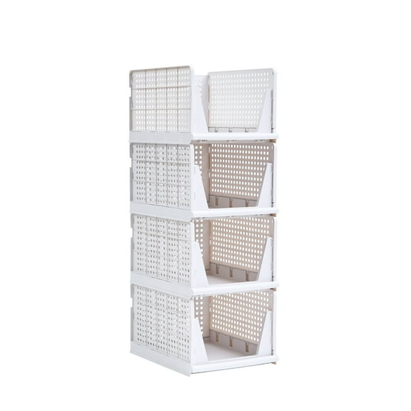 VECELO 4 Pack Stackable Plastic Storage Basket, XL-Size Foldable Closet Organizers and Storage Bins Drawer Shelf, Storage Container for Wardrobe Kitchen Bathroom Office, White