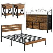 VECELO 4-Piece Bedroom Set Include Full Size Bed Frame & Dresser & 2 Nightstand, Brown