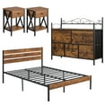 thumbnail image 1 of VECELO 4-Piece Bedroom Set Include Queen Size Bed Frame & Dresser & 2 Nightstand, Brown, 1 of 8