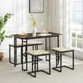 thumbnail image 1 of VECELO 4-Piece Dining Table Set, Kitchen Table with Bench and Two Stools for 4, Space Saving Design Gathering Bench Dining Set for Kitchen, Dining Room, Restaurant, Brown, 1 of 8