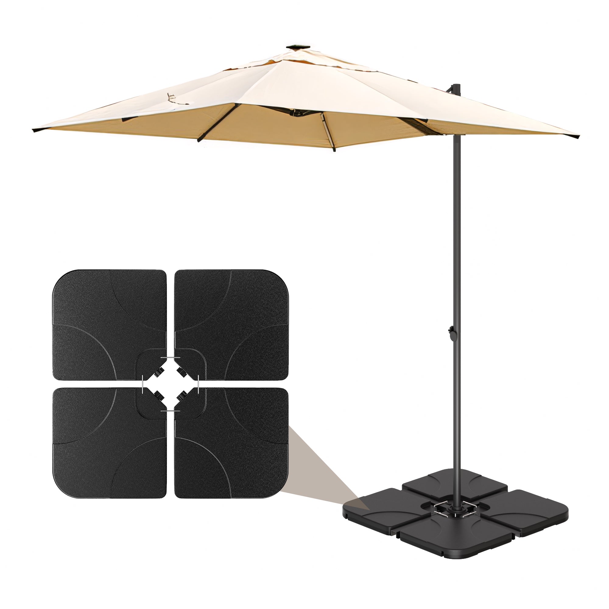 VECELO 4-Piece Heavy Duty Cantilever Offset Patio Umbrella Base, 181lb Capacity Water Sand/Filled Square Umbrella Stand with Easy-to-Fill Spouts for Garden, Backyard and Poolside, Black