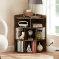 thumbnail image 1 of VECELO 4-Tier 8-Cubby Wooden Corner Cabinet Bookcases with Charging Station, Brown, 1 of 9