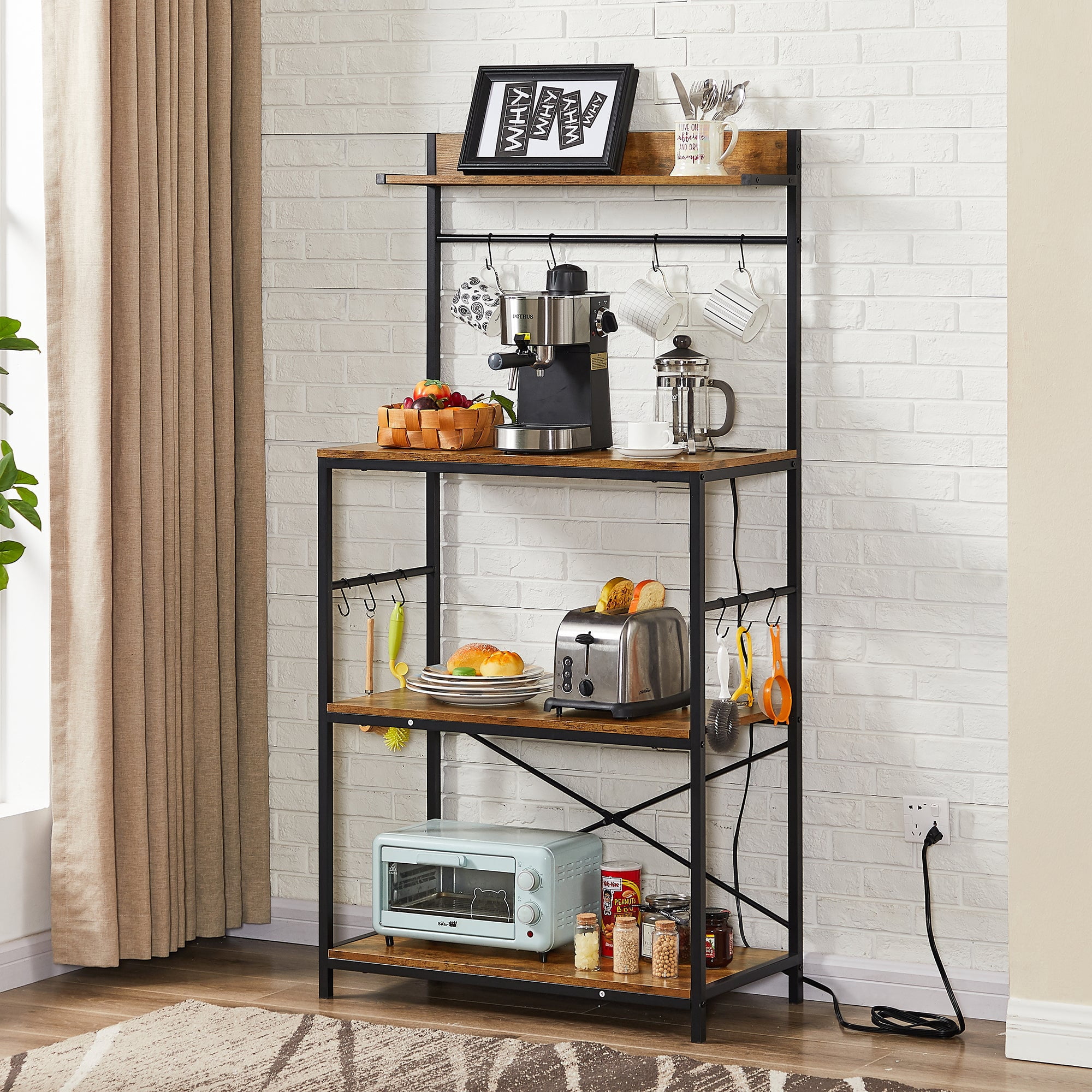 Electric Cooker Rack VECELO 4-Tier Baker's Rack with Power Outlets, Microwave Oven Stand ...