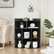 VECELO 4-Tier Corner Cabinet, Wooden Bookcases Bookshelf with 8-Cubby Storage Organizer for Small Space, Black