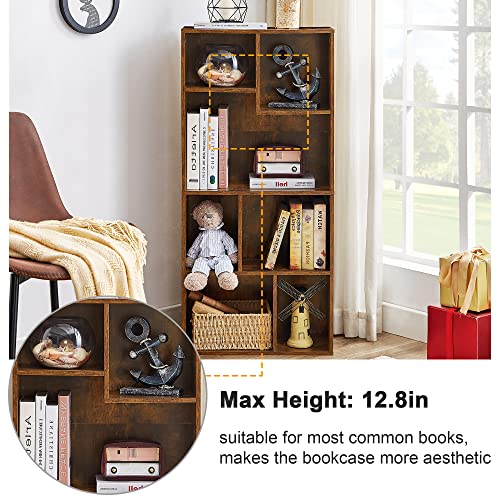 VECELO 4 Tier Corner Cabinet, 59" Tall Standing Organizer With 4 Dual-Hooks, Rustic Brown Storage Rack, Narrow Bookshelf Display Shelves Rack For Wall Corner, Living Room, Kitchen, Bedroom, Office
