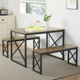 thumbnail image 1 of VECELO 43.3" Modern 3-Piece Dining/Kitchen Table Set with 2 Benches, Sturdy Metal Frame and MDF Board, Brown, 1 of 10
