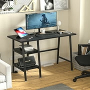 VECELO 43" Computer Desk with 2 Tier Storage Shelf, Home Office Study Writing Workstation, College Dorm Wooden School Desk, Black