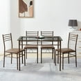 thumbnail image 1 of VECELO 5 Piece Dining Table Set, Glass Top Table & 4 Chairs for Dining Room, Kitchen Dining Room Table and Chairs Set for 4, Brown, 1 of 7