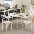 thumbnail image 1 of VECELO 5-Piece Dining Table Set, Modern Faux Marble Table and 4 Upholstered Chairs Set for 4, Round Dining Room Table Set for Small Space, Breakfast Nook, Apartment, White, 1 of 12
