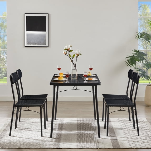 VECELO 5 Piece Dining Table Set, Modern Wood Tabletop and Chairs, Rectangle Kitchen Table and Chairs for 4 Persons, Small Dining Set for Bar Dining Room Breakfast Nook, Black