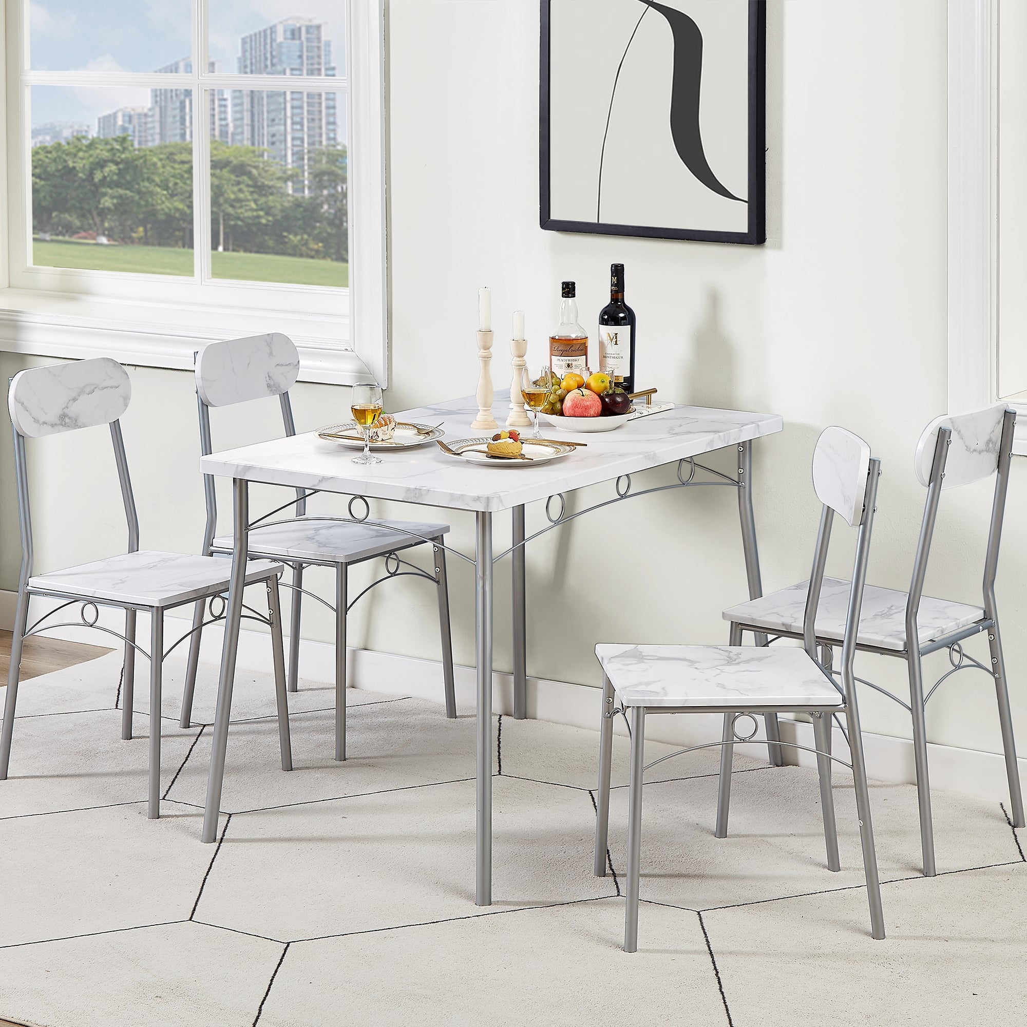 VECELO 5-Piece Dining Table Set Wooden Kitchen Table with Chairs for 4 ...