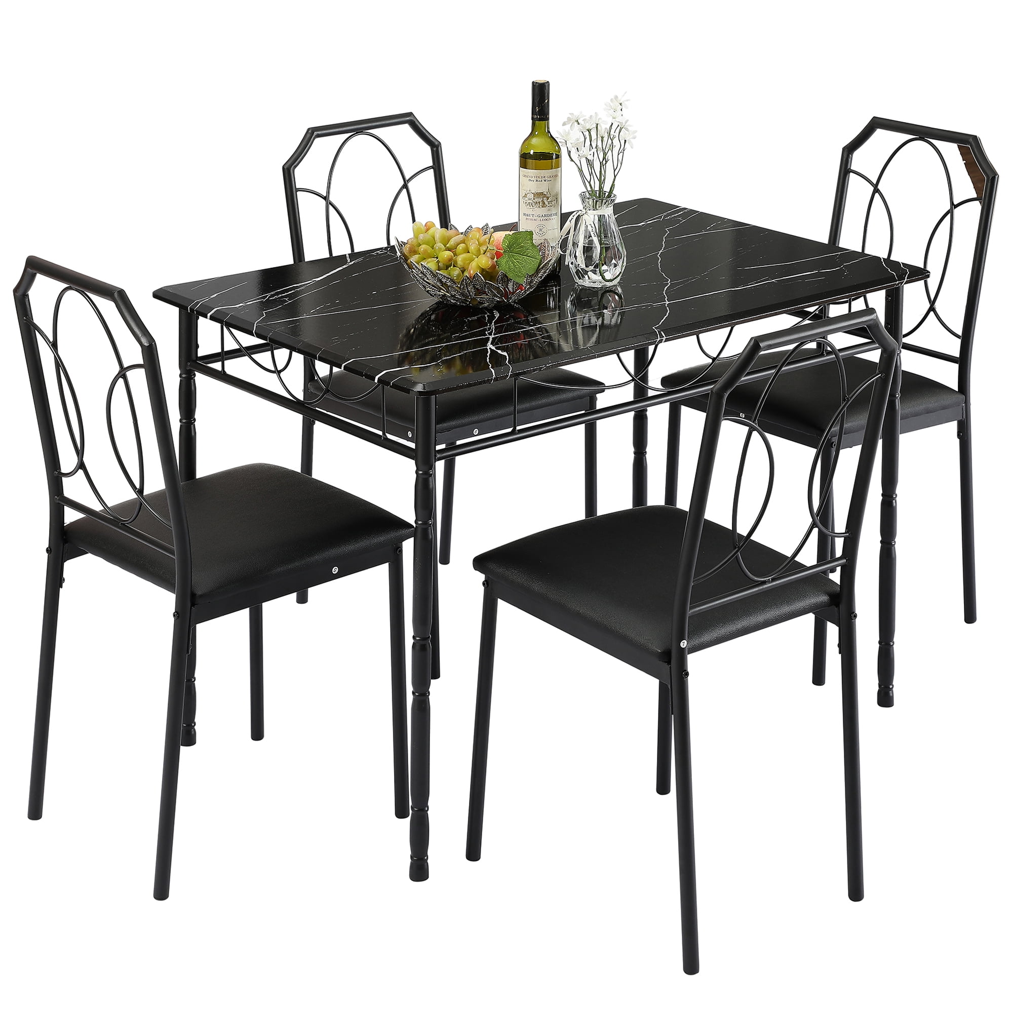 VECELO 5Piece Dining Table Set with 4 Chairs, Wooden Dining Table for