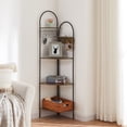 thumbnail image 1 of VECELO 5 Tier Corner Shelf Stand/Bookshelf with Hanging Hooks, 58 Inches Industrial Display Storage Rack with Metal Frame, Brown, 1 of 10