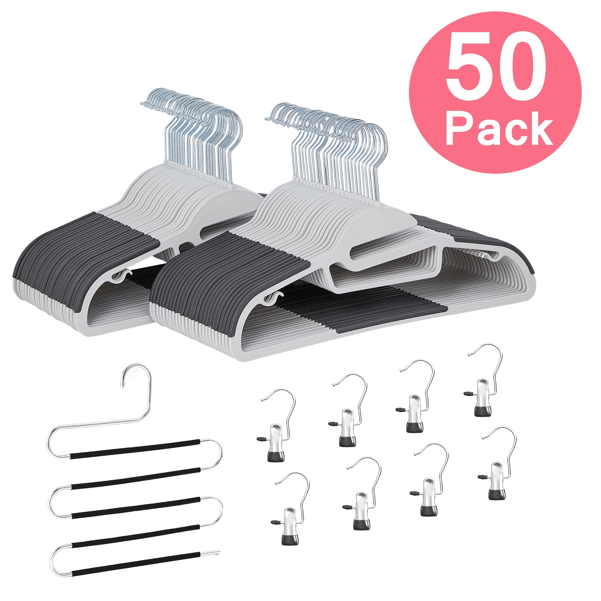 VECELO 50 Pack Heavy Duty Plastic Hangers, 360º Swivel Hook Coat