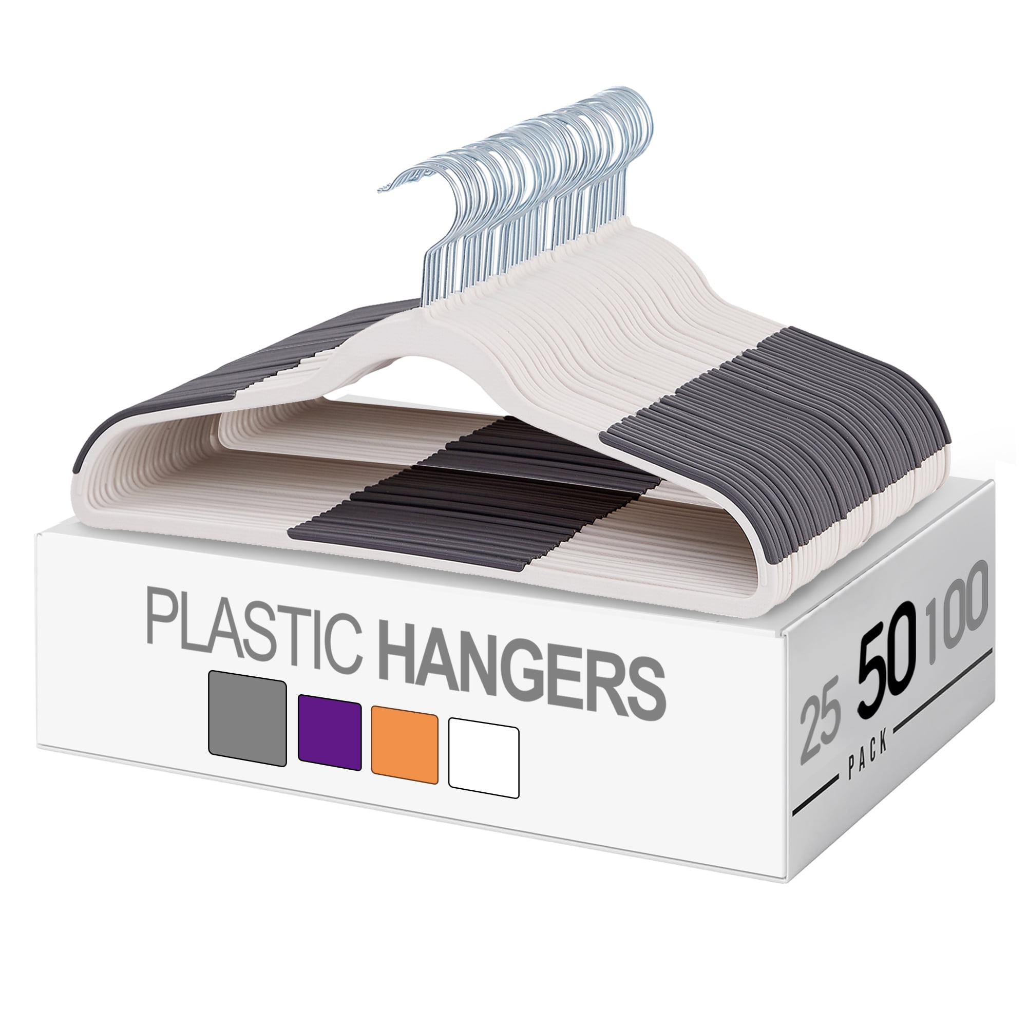 VECELO 50 Pack Heavy Duty Plastic Hangers, 360º Swivel Hook Coat Hangers, Non-Slip, Space-Saving, Light Gray