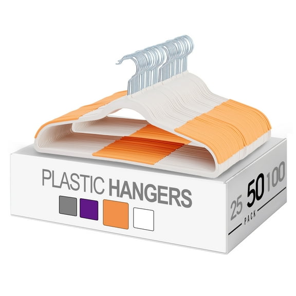 VECELO 50 Pack Heavy Duty Plastic Hangers, 360º Swivel Hook Coat Hangers, Non-Slip, Space-Saving, Orange