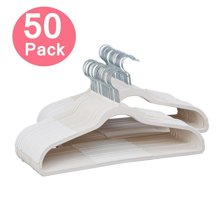 VECELO 50 Pack Heavy Duty Plastic Hangers, 360º Swivel Hook Coat Hangers,  Non-Slip, Space-Saving, White 