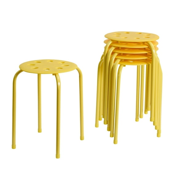 VECELO 6-Pack Round Plastic Stack Stools, 8 Holes Portable Stackable Stools with Metal Frame for Home School, Yellow