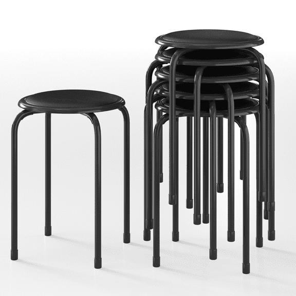 VECELO 6-Piece Stacking Steel Stools, Portable Stackable Stools with Padded Seat & Metal Frame for Home School, Black