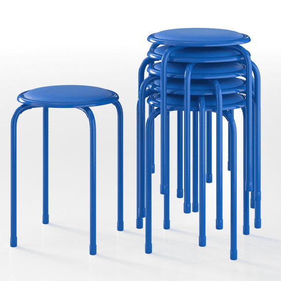 VECELO 6-Piece Stacking Steel Stools, Portable Stackable Stools with Padded Seat & Metal Frame for Home School, Blue