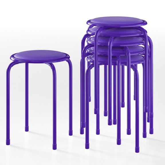 VECELO 6-Piece Stacking Steel Stools, Portable Stackable Stools with Padded Seat & Metal Frame for Home School, Purple