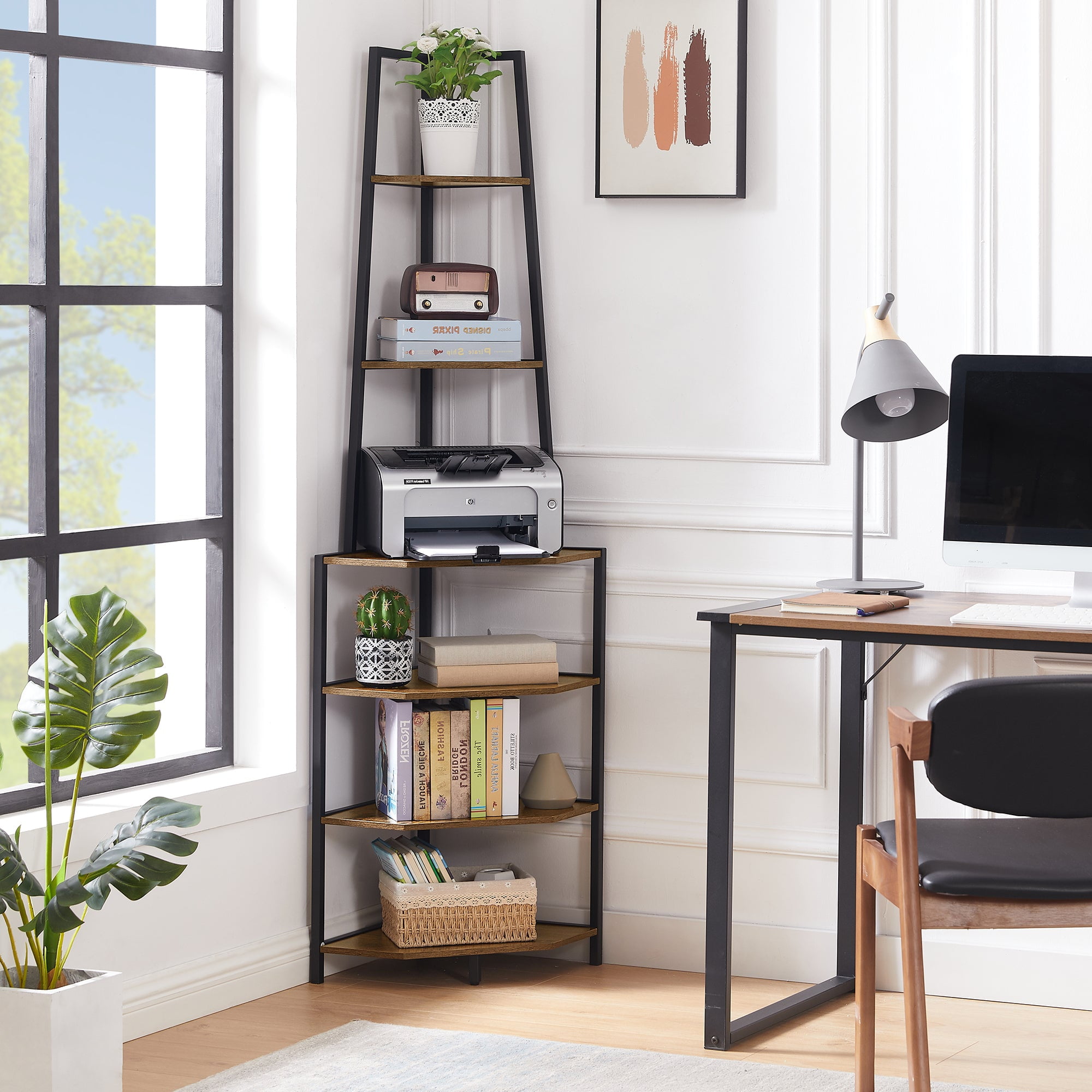 VECELO 6-Tier Corner Shelf, Multipurpose Triangle Bookshelf VECELO 6-Tier Corner Shelf, Multipurpose Triangle Bookshelf