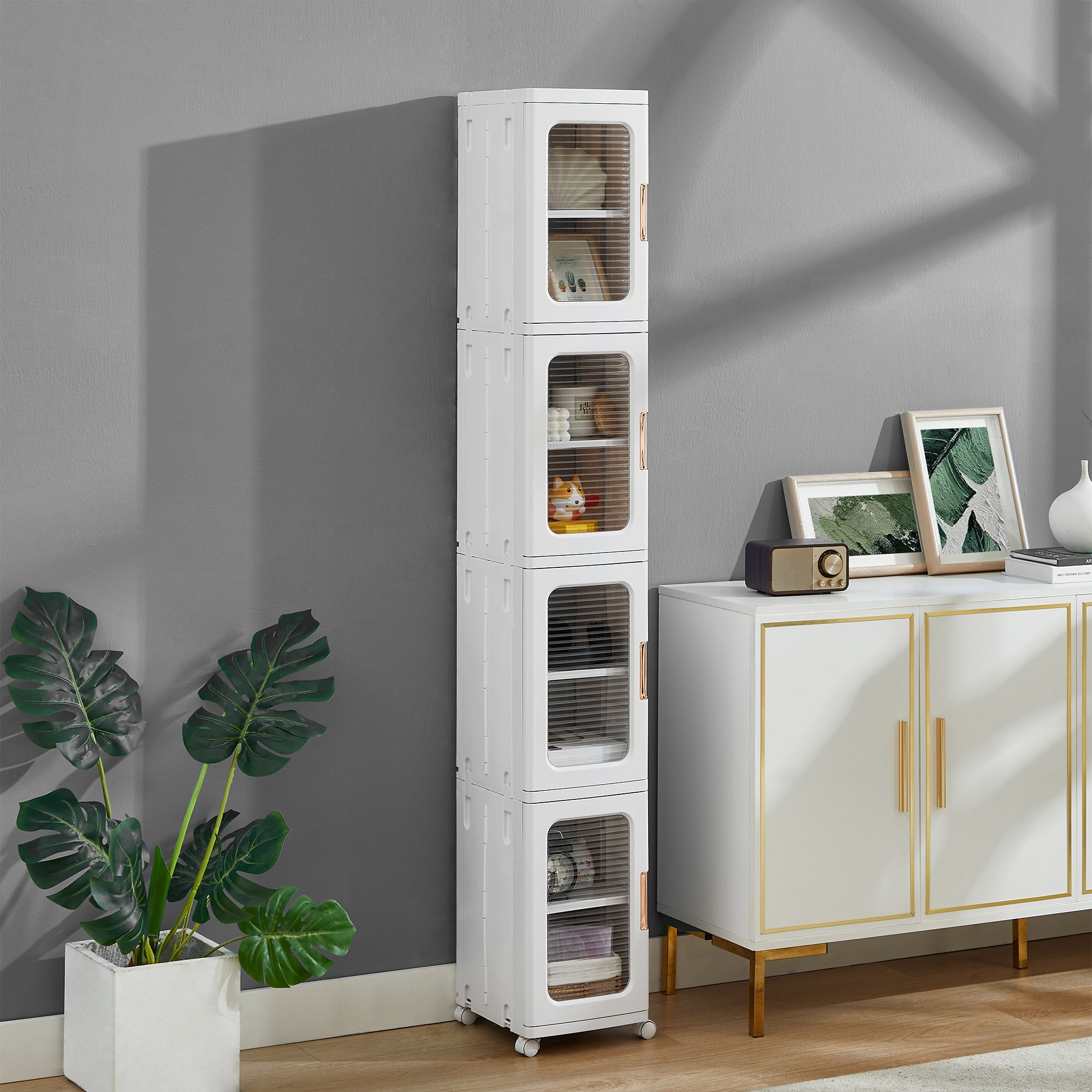 Perfume Cabinet VECELO 4-Tier Slim Storage Cabinet Space-Saving