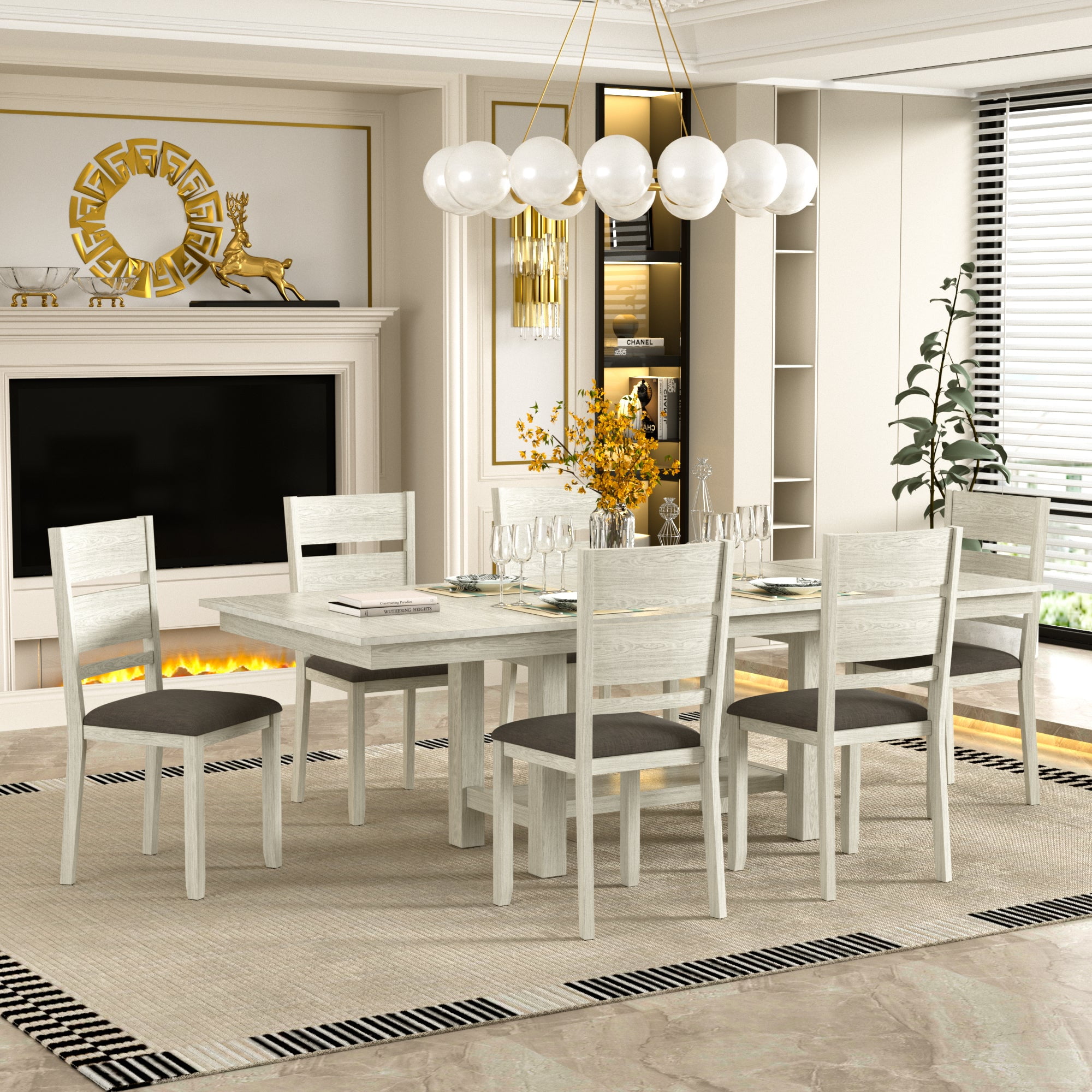 VECELO 7 Piece Farmhouse Dining Room Set for 6 People, 66.1”-93.7 ...