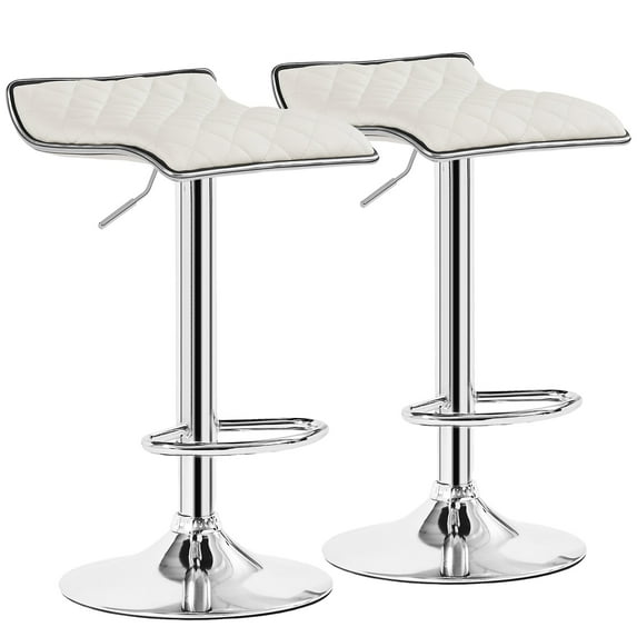 VECELO Adjustable Swivel Bar Stools, Set of 2 Modern Counter Height Bar Chair with Footrest, White