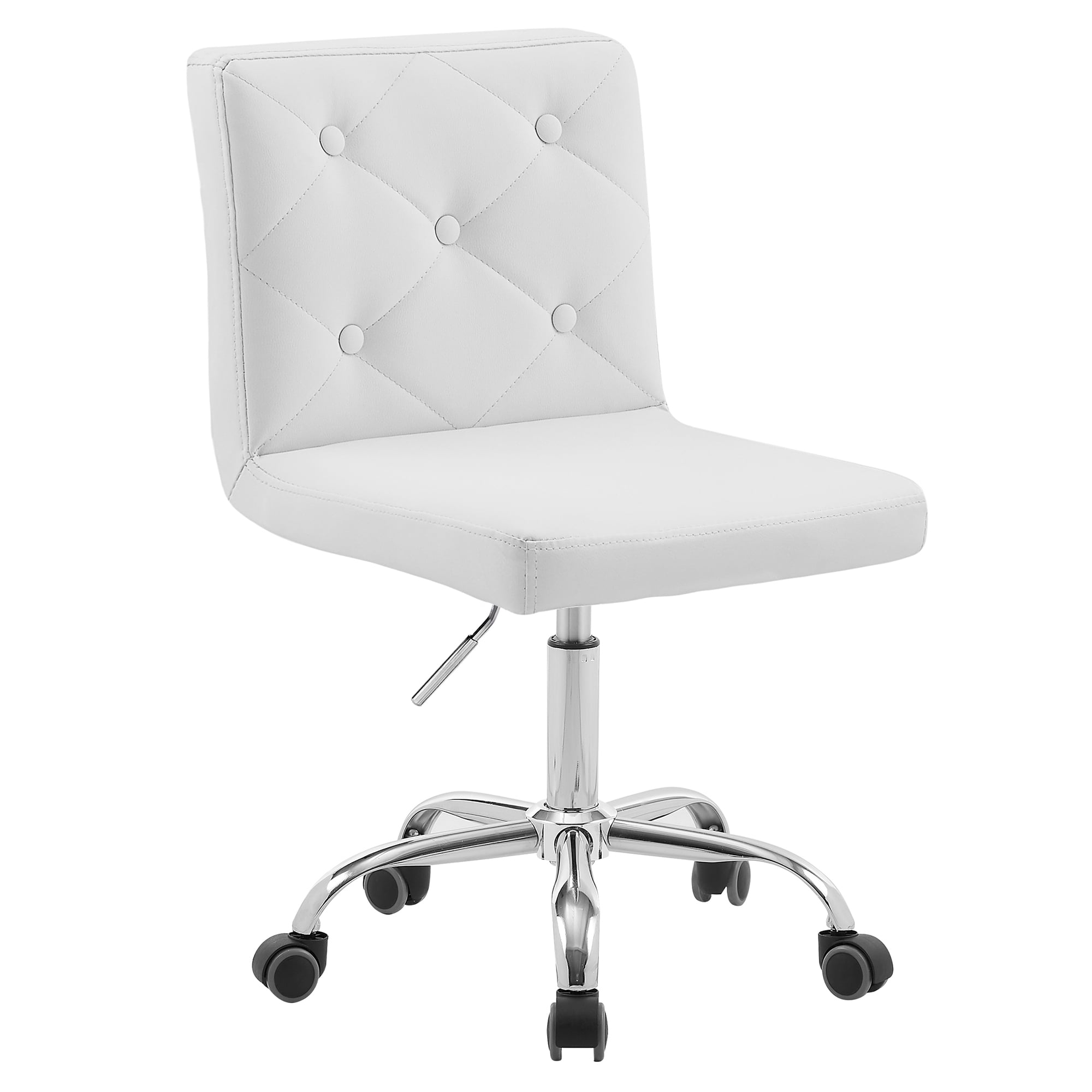 White Faux Leather Armless Swivel Office Chair