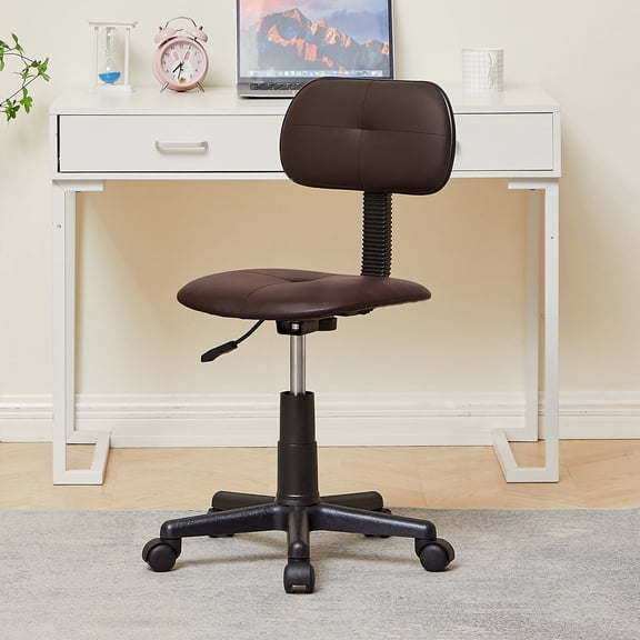 VECELO Armless Office Chair, Low-Back Adjustable Height Home Desk Chair, Ergonomic 360° Swivel Computer Task Chair, Coffee