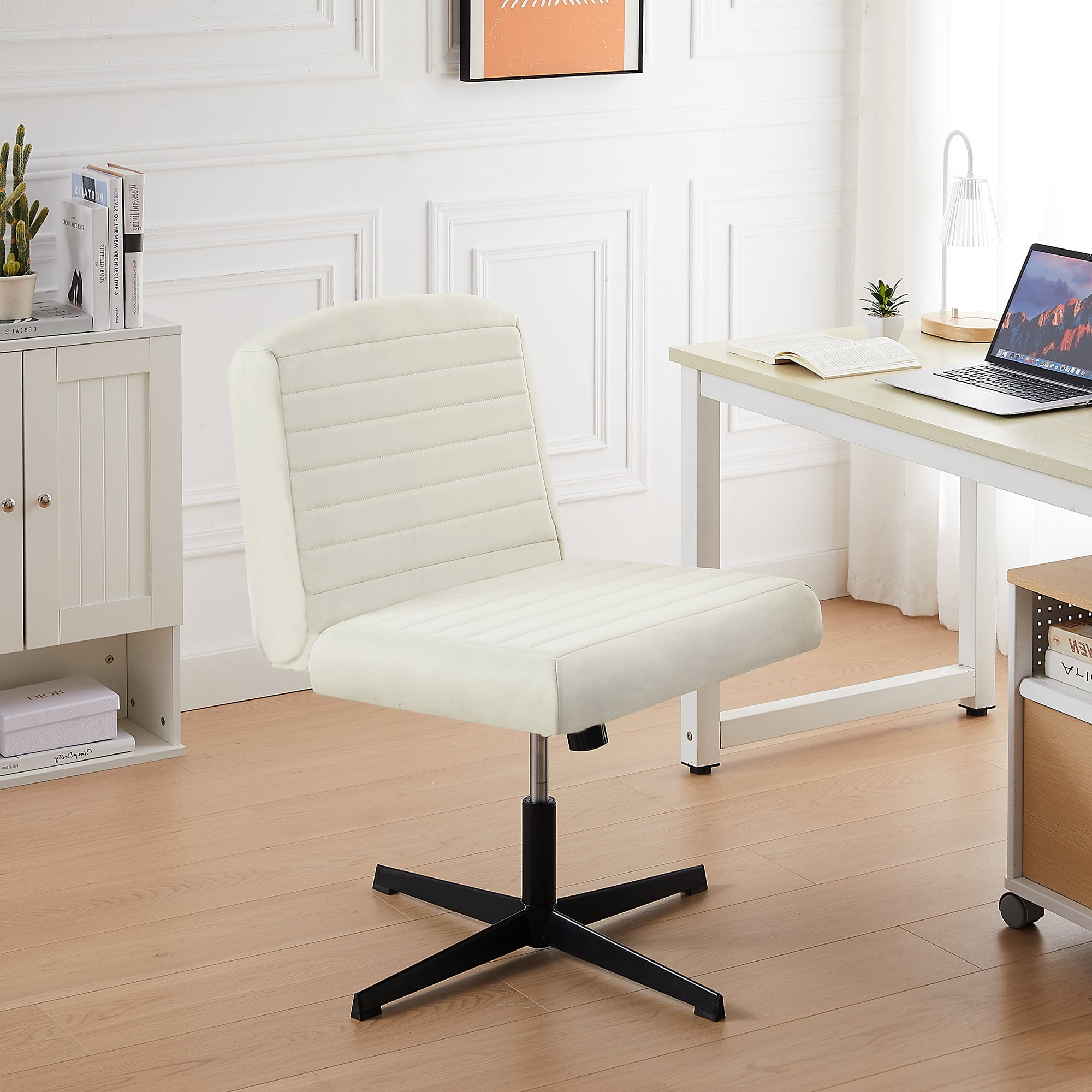 VECELO Armless Office Desk Chair, Adjustable Swivel Cross Legged Wide