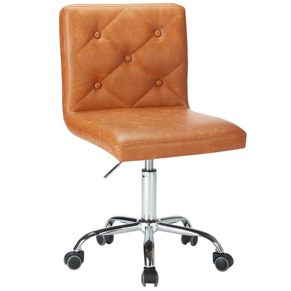 VECELO Armless Office Desk Chair, Height Adjustable PU Leather Swivel Task Chairs, Brown