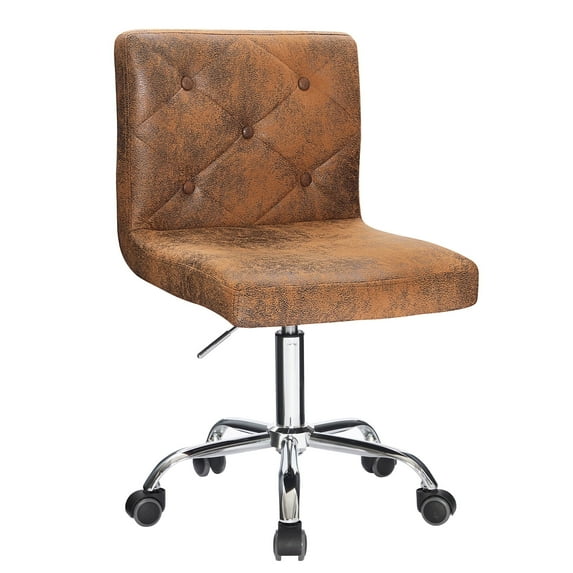 VECELO Armless Office Desk Chair, Height Adjustable PU Leather Swivel Task Chairs, Dark Brown