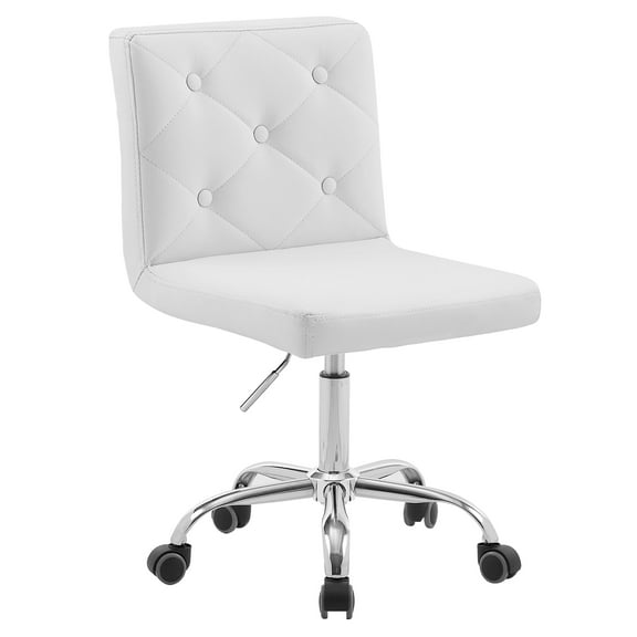 VECELO Armless Office Desk Chair, Height Adjustable PU Leather Swivel Task Chairs, White