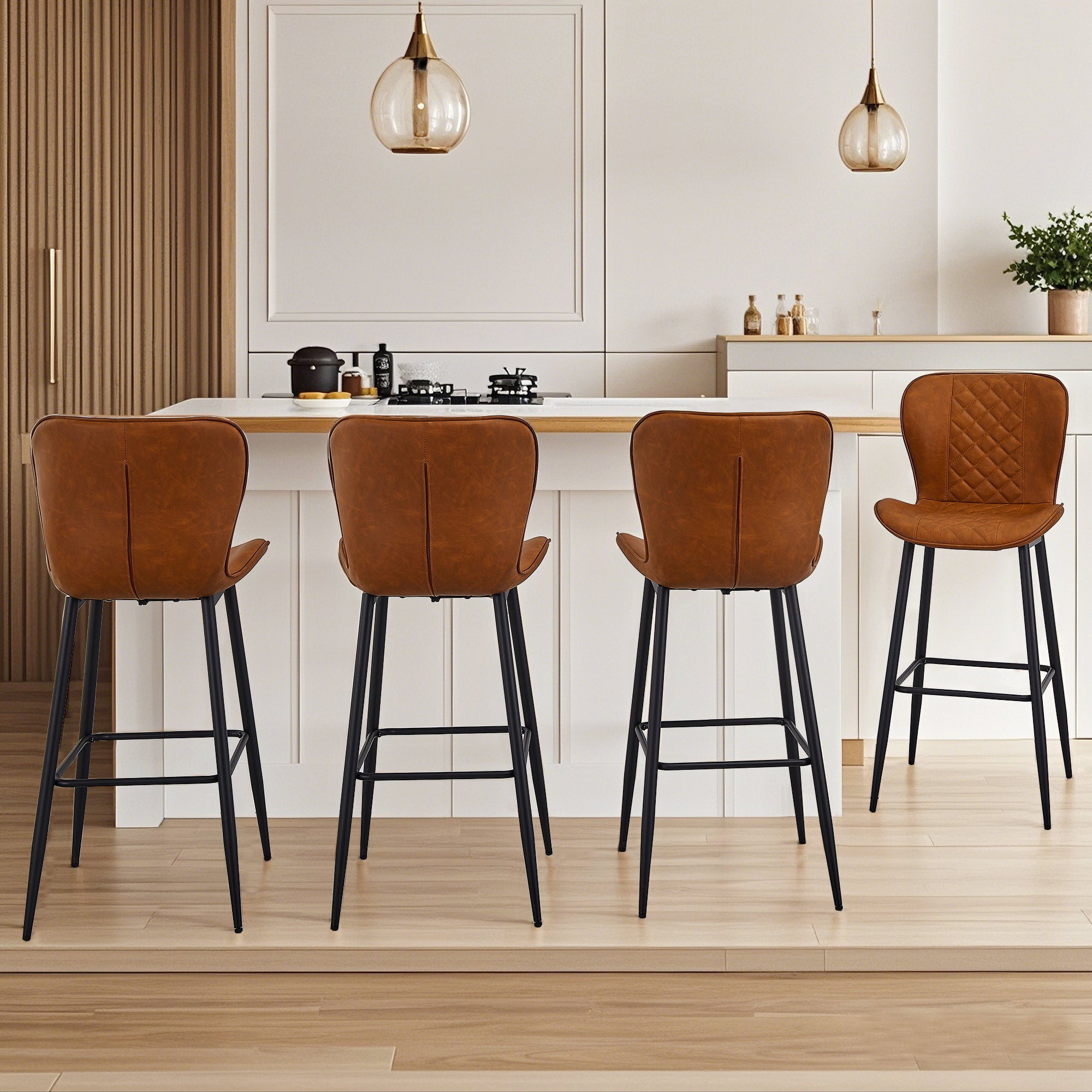 VECELO Bar Stool Set of 4, Counter Height Kitchen Bar Stools with Back