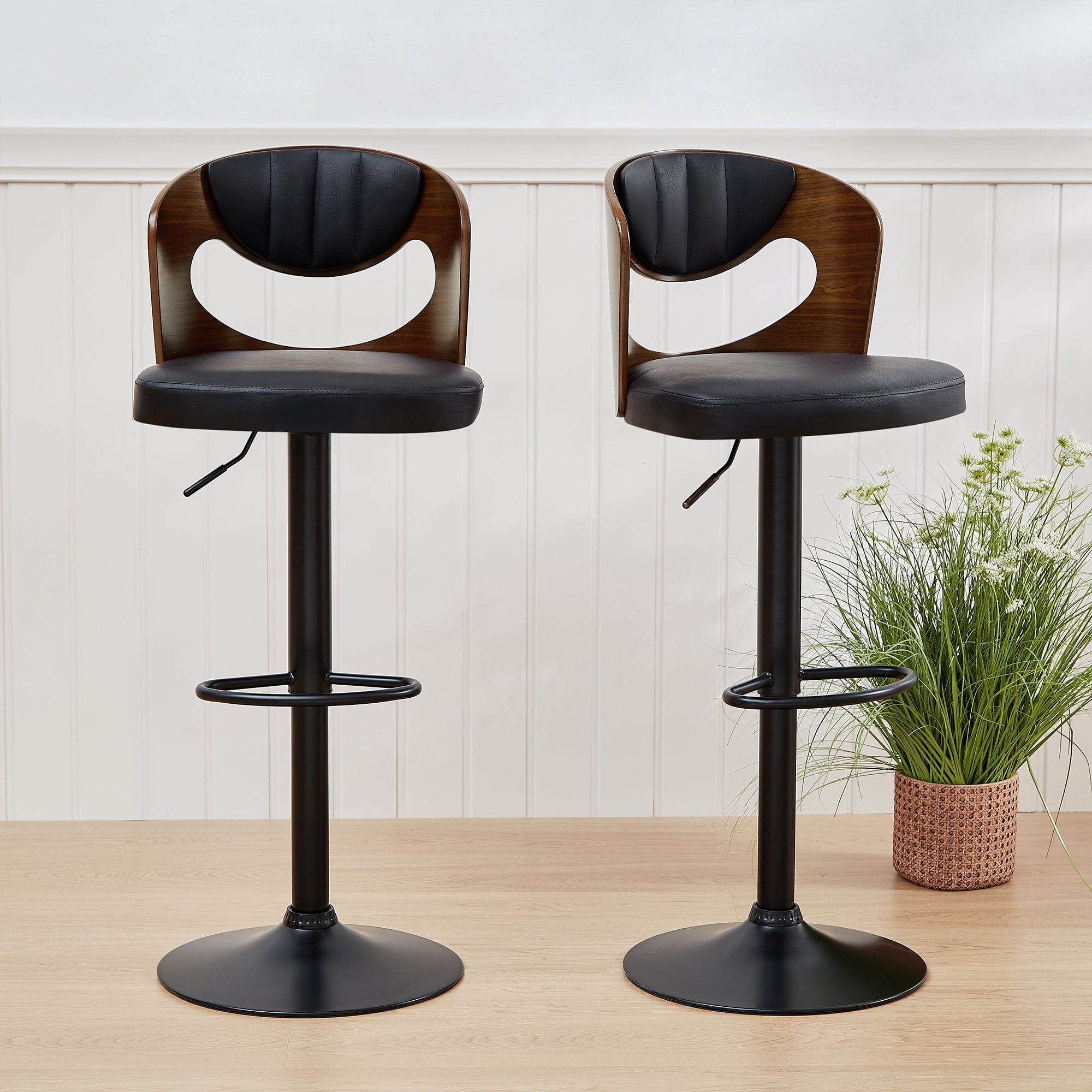 VECELO Bar Stools Set of 2, MidCentury Modern Counter Height Barstools