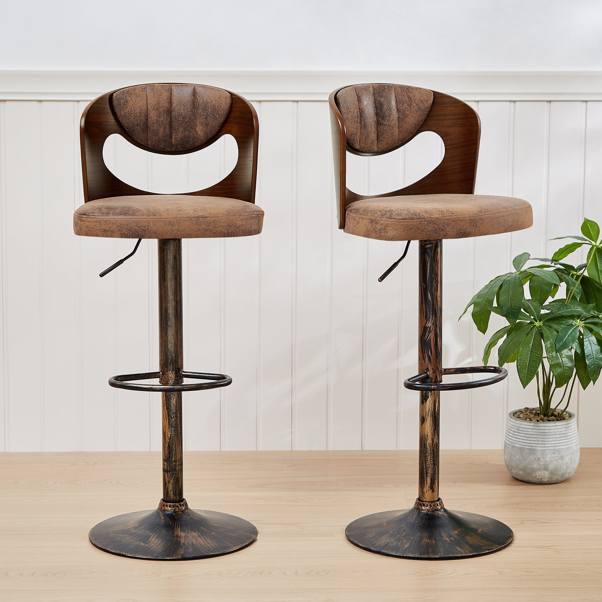 VECELO Bar Stools Set of 2, MidCentury Modern Counter Height Barstools