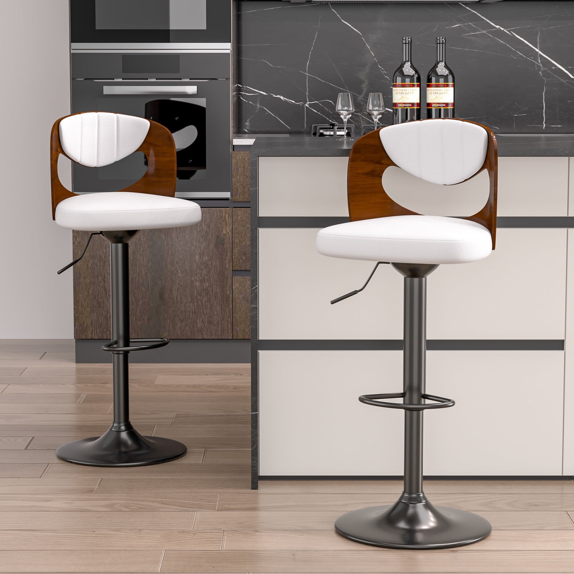 VECELO Set of 2 Bar Stools, Adjustable Swivel, Mid-Century Modern ...