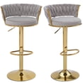 thumbnail image 1 of VECELO Bar Stools Set of 2, Modern Velvet Barstool with Woven Back & Footrest, 360° Swivel Adjustable Counter Height Bar Chairs for Kitchen Island Pub, Light Gray, 1 of 11