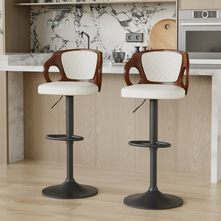 Vecelo Adjustable Bar Stool With Back And Arms VECELO Bar Stools Set Of 2,  Mid-Century Modern Adjustable Swivel