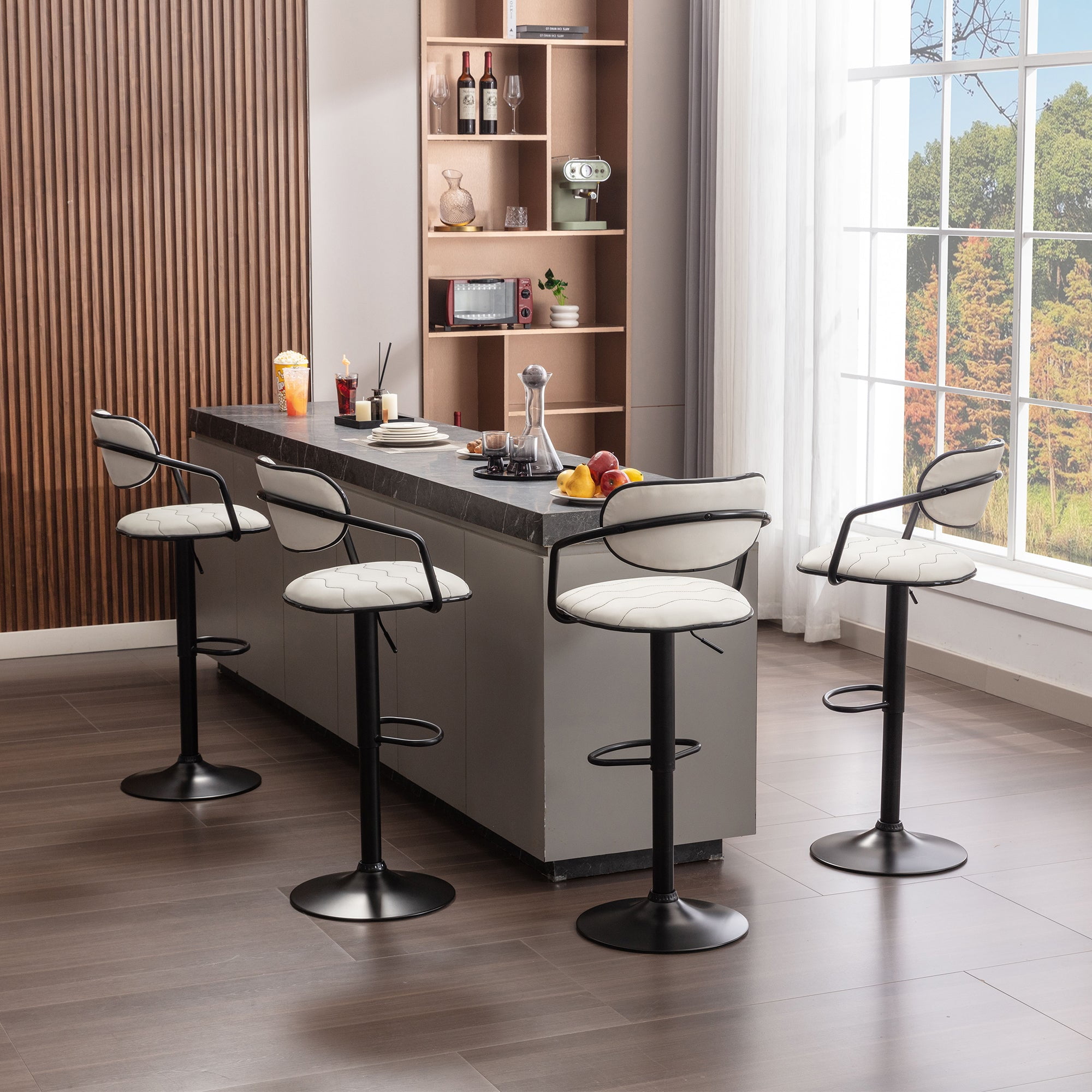 VECELO Bar Stools Set of 4, Modern PU Leather Swivel Adjustable ...