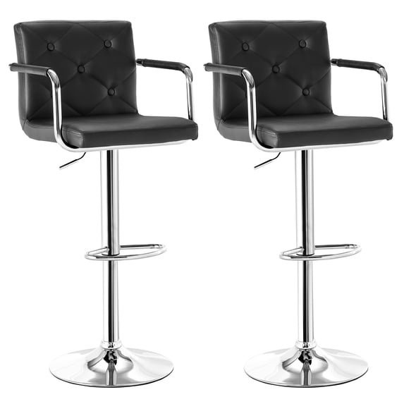 VECELO Bar Stools with Back and Armrest Set of 2, PU Leather Adjustable Height Swivel Counter Height Barstools, Black