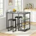 thumbnail image 1 of VECELO Bar Table and Chair Set, Dining Tables with 2 Bar Stools, Kitchen Counter with 3 Tier Storage Shelves, Counter Height Dining Tables & Chairs for Kitchen, Living Room, Marble Black, 1 of 11
