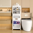 thumbnail image 1 of VECELO Bathroom Storage Cabinet with Movable Wheels, Foldable Storage Cabinets with 1 Drawers and 2 Cabinet, Adjustable Shelf, Narrow Bathroom Storage Organizer for Small Spaces, Laundry, White, 1 of 12