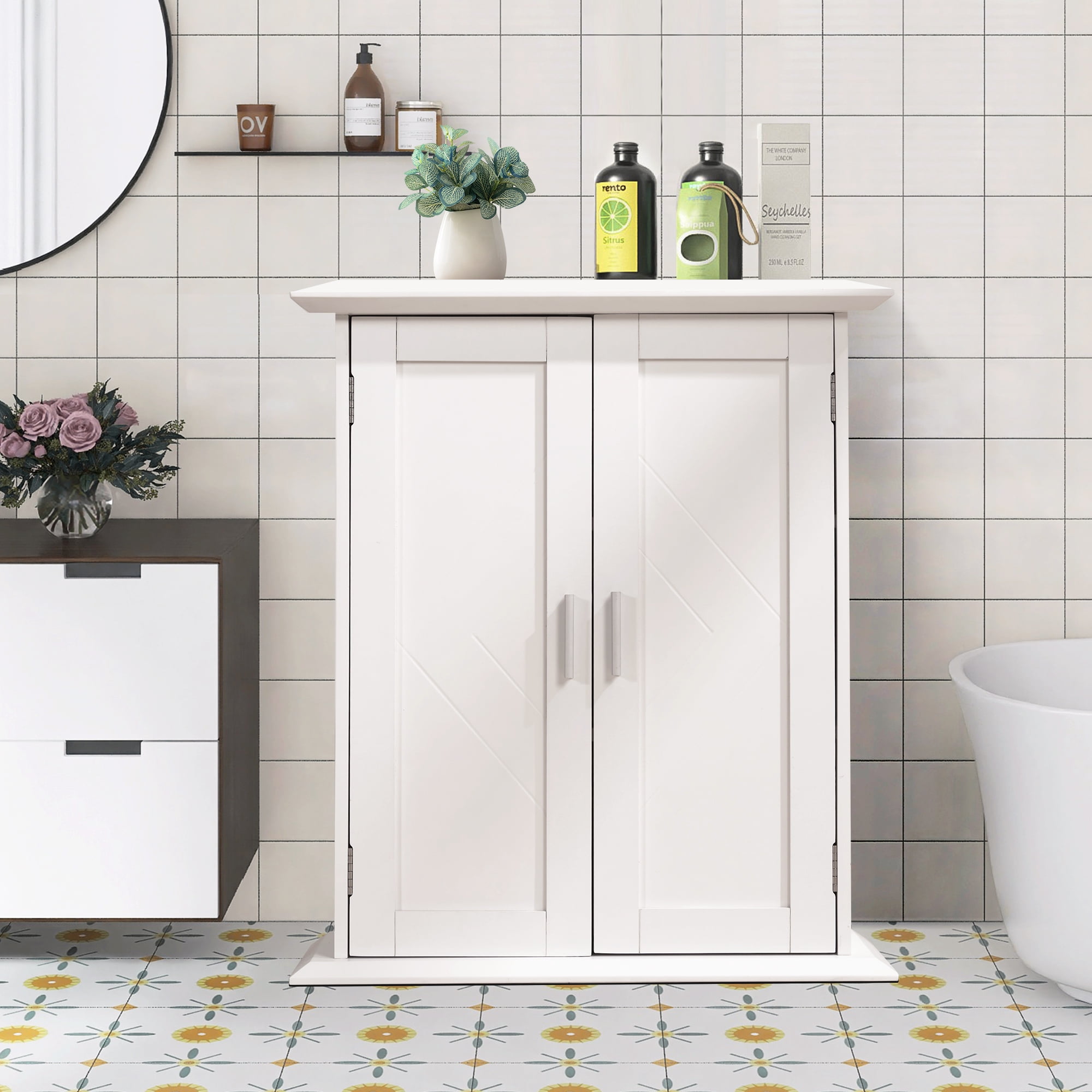 VECELO Bathroom Floor Cabinet, Small Towel Storage, Adjustable Shelves,  Durable White MDF - Walmart.com, image size:2000x2000