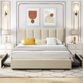 thumbnail image 1 of VECELO Bed Frame with 4 Storage Drawers, Full Size Upholstered Platform Bed Frame with Adjustable Headboard, Beige, 1 of 12
